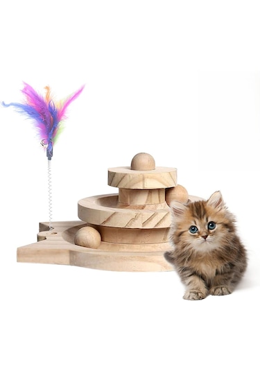 Hpytech Ahşap Kedi Oyuncağı Toplu Zeka Oyuncağı & Tüylü Olta Seti