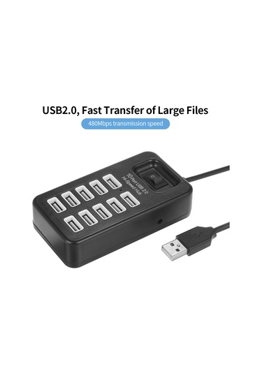 Maiyame 10 Port Usb 2.0 Yüksek Hızlı Hub Eş Zamanlı Kullanım Büyük Dosyaların Hızlı Aktarımı 480mbps İletim Hızı Tek Tuşla Kontrol Siyah