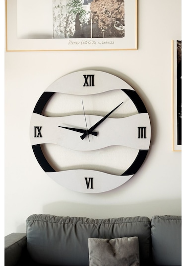 Dekoratif Yeni Modern Rastaban Ahşap Duvar Saati 48cm Siyah - Beyaz