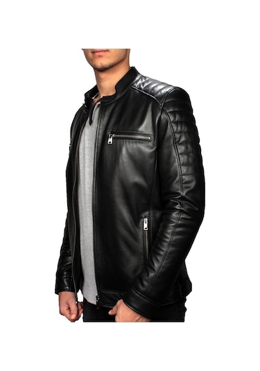 Adrian Erkek Siyah Hakiki % 100 Deri Mont Kuzu Derisi