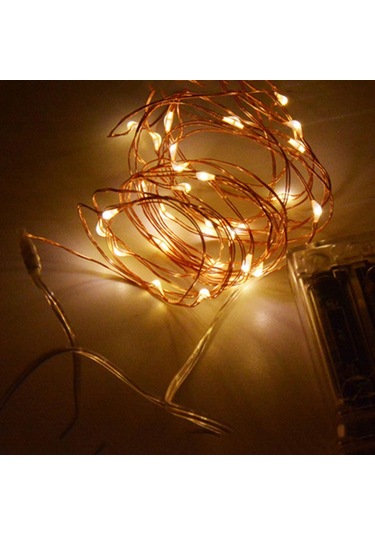 Dianziye 5m 50 Led Isınma Beyazı Bakır Tel Işıklı Zincir, 3aa Pilli Pil Yok Ev Bayram Düğün Noel Dekorasyonu, Ip44 Suya Dayanıklı