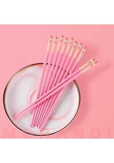 Agoodshop Yeşil Pembe 5 Çift Japon Metal Yemek Çubukları Seti, Sağlıklı Yemek Ustaları İçin Yeşil