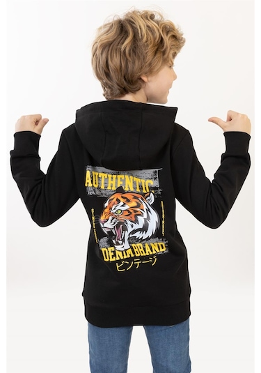 Brz Kids Baskılı Erkek Çocuk Sweatshirt Hoodie-siyah Siyah