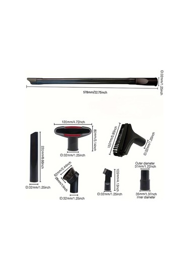 Fochsia 7pcs 32mm Ve 35mm Standart Hortum İçin Universal Vakum Aparatları Seti Yer Fırçası Döşeme Nozulu