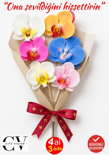 Orkide Saç Tokası Buketi - 6 Adet İncili Çift Taraflı Büyük Boy Mandal Toka - Karışık Renk Gelecektir - Hediyelik Çok Renkli