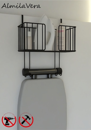 Siyah Paslanamaz Kapı Arkası Ütü Ve Ütü Masası Askısı Ütü Düzenleyici Raf Siyah