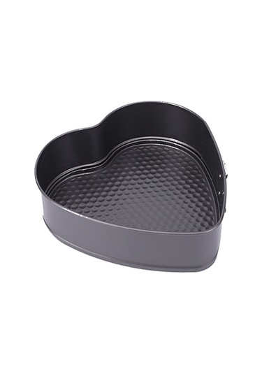 Vkemall 20 Cm Kalp Şeklinde Karbon Çelik Pasta Kalıbı, İki Katlı Kaplama, Çıkarılabilir Taban, Yanmamaz, Sağlıklı Pişirme Gri