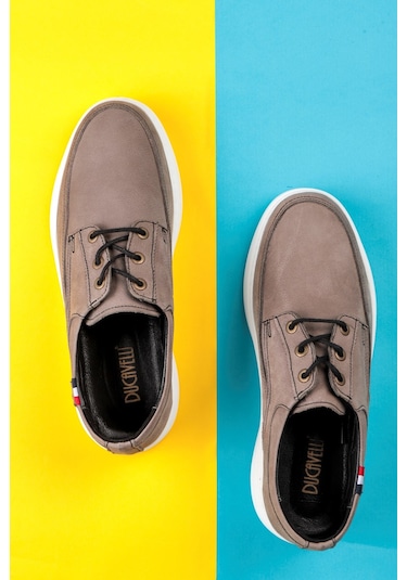 Ducavelli Daily Hakiki Deri Erkek Günlük Ayakkabı, Yazlık Ayakkabı, Hafif Ayakkabı, Bağcıklı Deri Ayakkabı Gri