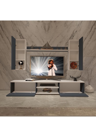 Decoraktiv Eko 7 Mdf Dvd Tv Ünitesi Tv Sehpası Beyaz - Antrasit