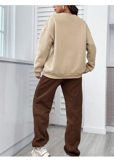 Hırsch Kadın Bej California Seaside Baskılı Oversize Alt Üst Eşofman Takımı Vizon