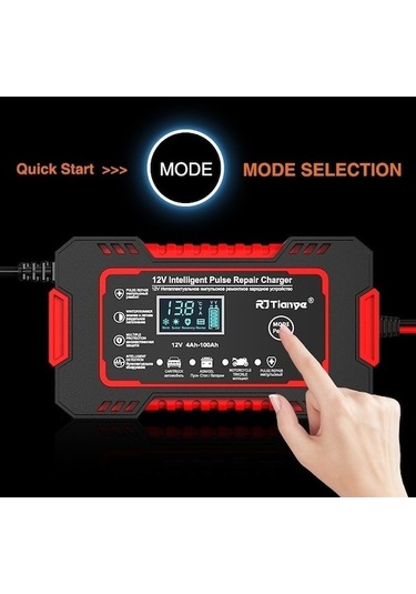 Tongxida 12v Akü Şarj Cihazı 6a Akıllı Nabız, Otomatik Kapanma, Akıllı Ekranlı, Bakımsız Kurşun Asitli