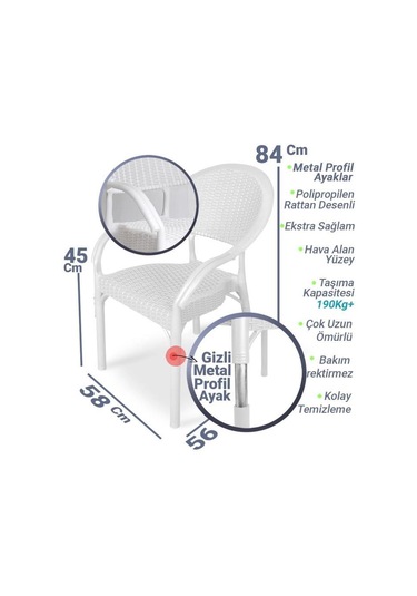 Bambu Beyaz 90x150 Cm Camlı Rattan Bahçe Balkon Masa Takımı Beyaz