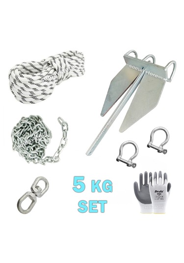 Tekne Ve Şişme Bot İçin Hazır Çapa Seti Danfort Çapalı 5 Kg Set