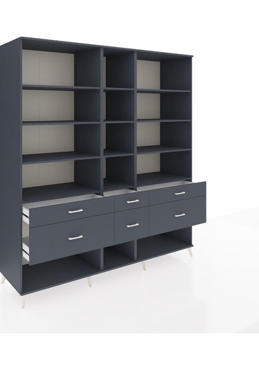 Kronos Dolap 12 Raflı 6 Çekmeceli 220x59x243 Antrasit-antrasit/antrasit Antrasıt/antrasıt
