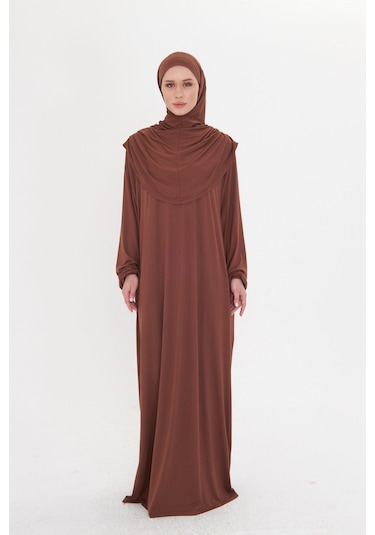 Tek Parça Namaz Elbisesi Viskon Düz 2503 14 Kahverengi