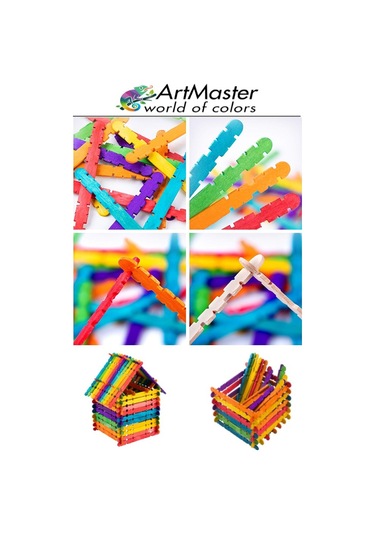 Renkli Dil Çubuğu Geçmeli Dar 50 Li 1 Paket Ahşap Çubuk Çentikli Eklemeli Renkli Tırtıklı Dondurma Çubuğu