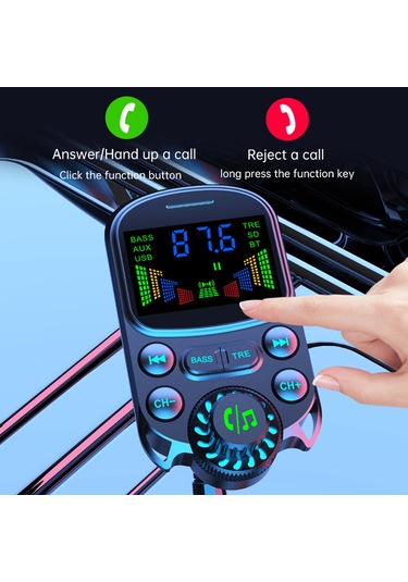 Springsun Araba Bt Mp3 Çalar Fm Verici Pd+qc3.0 Araba Şarj Adaptörü 2 İnç Oled Ekranlı Eller Serbest Arama Desteği U-disk/tf Kart