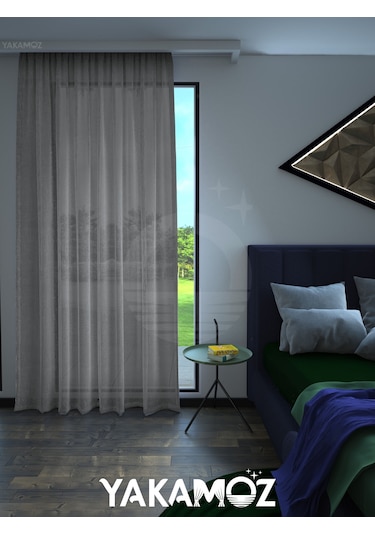 Gri Keten Görünümlü Ekstraforlu Tül Perde Linen Touch Serisi GRİ