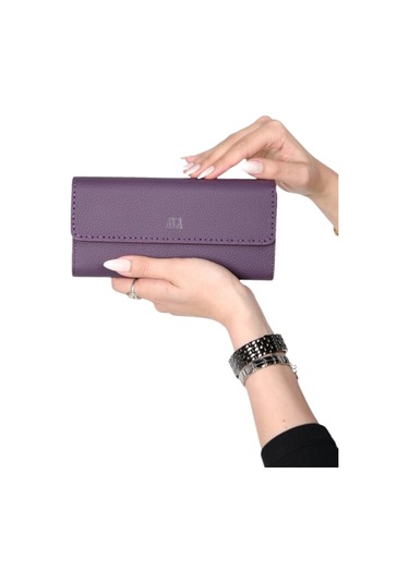 Mft Leather Hakiki Deri El Portföyü Cüzdan Hilton 8926 Flother Mat Mor