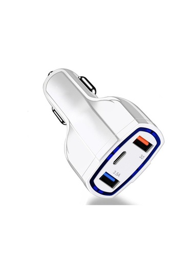 Createtech Usb Type-c Şarj Şarj Şarj Qc3.0 Hızlı Çıkışlı Cihazı Cihazı Çift Beyaz Araç Araç Arabirim Adet 3.5a 2 Kb