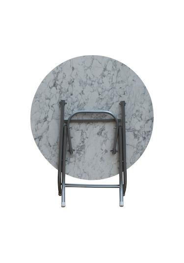 Teknor 100 Cm Beyaz Mermer Desenli Yuvarlak Katlanır Masa Ders Çalışma Ve Yemek Masası