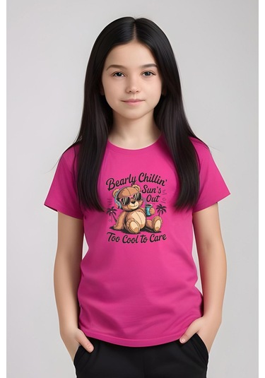 Fyk Kids Kız Çocuk Yuvarlak Yaka Baskılı Bearly Chillin Alt-üst Pijama Takımı Fuşya