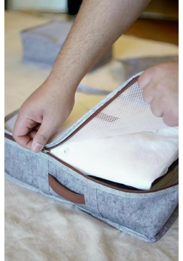 Deri Detaylı Gri 6'lı Set Bavul İçi Düzenleyici Organizer Valiz Düzenleyici Bebek Doğum Hurcu Gri