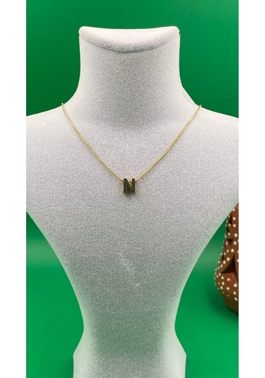 14k Altın Renginde N Harf Minimal Model Çelik Kadın Kolye Altın