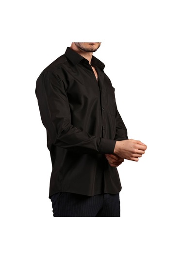 Siyah Büyük Beden Rahat Kesim Cepli Uzun Kol Regular Fit Erkek Gömlek - 150-20 001