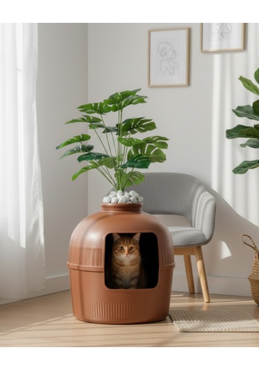 Reyo Dekorapet Dekoratif Kedi Tuvaleti Kahverengi