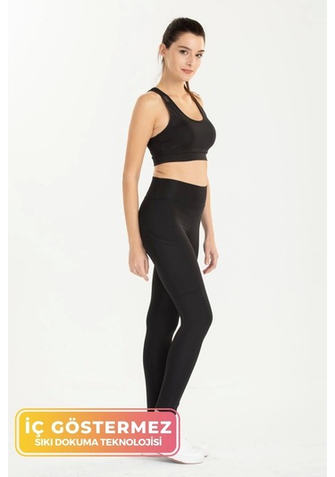 Enenstyle Fashıon Boutıque Yeni Sezon İç Göstermez Cepli Yoga Taytı Sıkı Dokuma Teknolojisi Siyah Seamless Kadın Tayt SiYAH