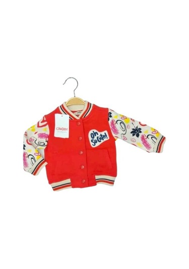 Kız Bebek Çocuk Kolları Desenli İçi Şardonlu Kalın Kolej Hırka-13526 Kırmızı