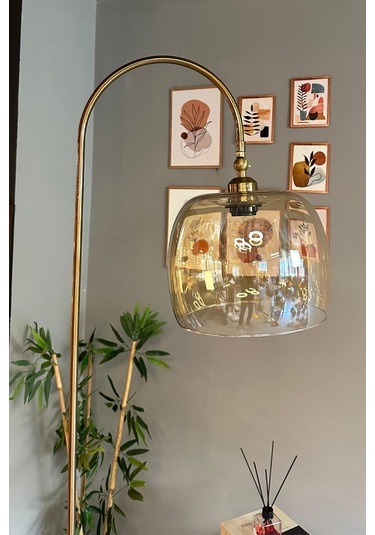 Dijon Bal Rengi Cam Lambader U Tepsili Modern Dekoratif Metal Oturma Odası Çalışma Odası Zemin Natural