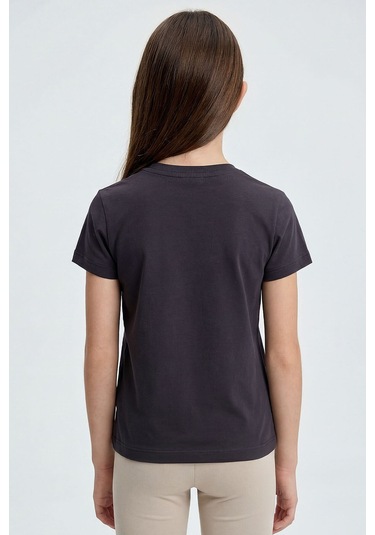 Antrasit O Yaka Standart Fit Basic Unisex Çocuk T-shirt - 11328 Antrasit