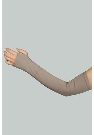 Altobeh Kesik Parmak Geçmeli Penye Kadın Tesettür Kolluk - Açık Vizon