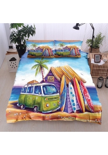 Retro Tek Kişilik 3 Parça Saten & Pamuk Nevresim Takımı