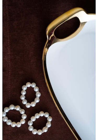 Acar Arven Oval Gold Sunum Tepsisi - 41 Cm Beyaz