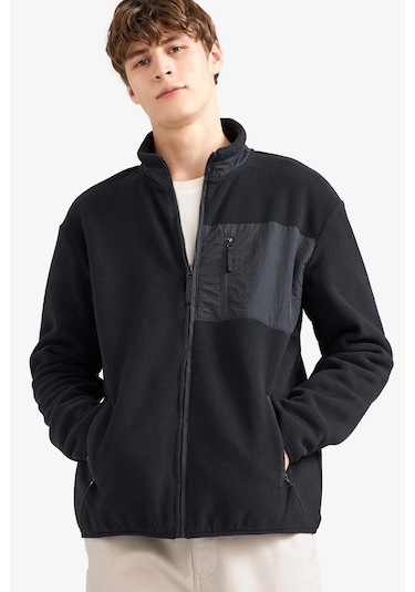 Defacto Regular Fit Dik Yaka Fermuarlı Polar Hırka A6892ax25wnbk81 Siyah