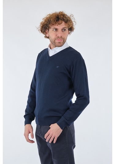 De Blasıo V Yaka Uzun Kollu Lacivert Erkek Kazak 222340020 001