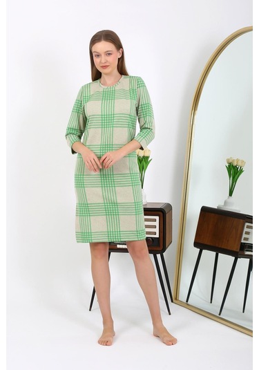 Akebeniz Pamuk Ev Elbisesi Tunik Gecelik Yeşil 13131 Yeşil