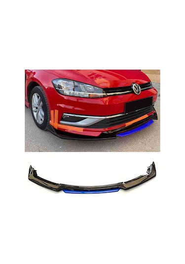 Volvo S60 2019+ Mavi Şeritli Renkli Ön Ek Ön Lip Piona Black 4 Prç