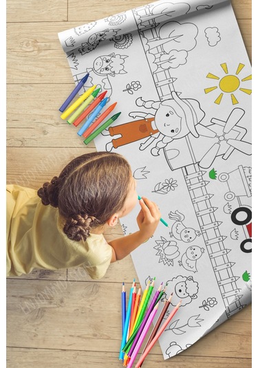 Melolisa Dev Boyama Çiftlik Temalı Bebek, Kreş Ve Çocuk Aktivite Ve Boyama Rulosu - Kids Coloring Roll