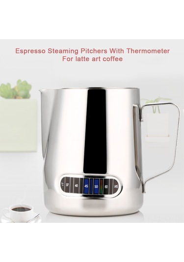 Shineyee 600ml Gümüş 304 Paslanmaz Çelik Kahve Latte Kupa, Sıcaklık Gösterici Ve Uçlu Ağızlı, Anti-korozif, Ev Ve Café İçin Gümüş