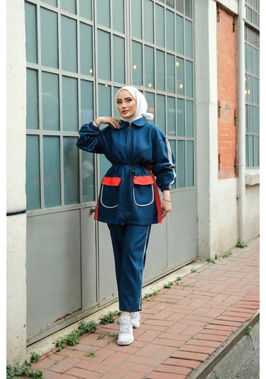 Tesettür Eşofman Takımı Fermuarlı Ikili Takımı İndigo 450 İndigo