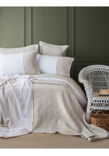 Apricitas Hometimeless Prime Set Omari Bej Çift Kişilik Battaniyeli Ve Yatak Örtülü %100 Pamuk Nevresim Takımı