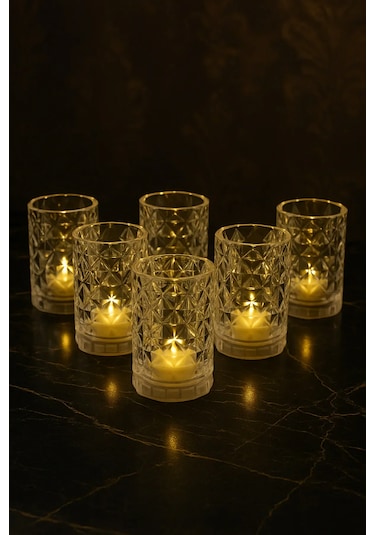 6 Lı Mika Kristal Işıklı Kahve Yanı Su Bardağı Bardak 75ml şeffaf