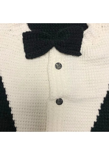 Uretti - Tuğba 9352 - El Örgüsü Erkek Çocuk Papyonlu Smokin Hırka - 7 Yaş Siyah