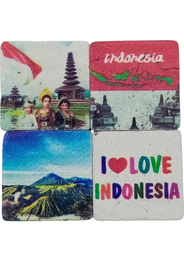 Endonezya Temalı Dörtlü Taş Magnet