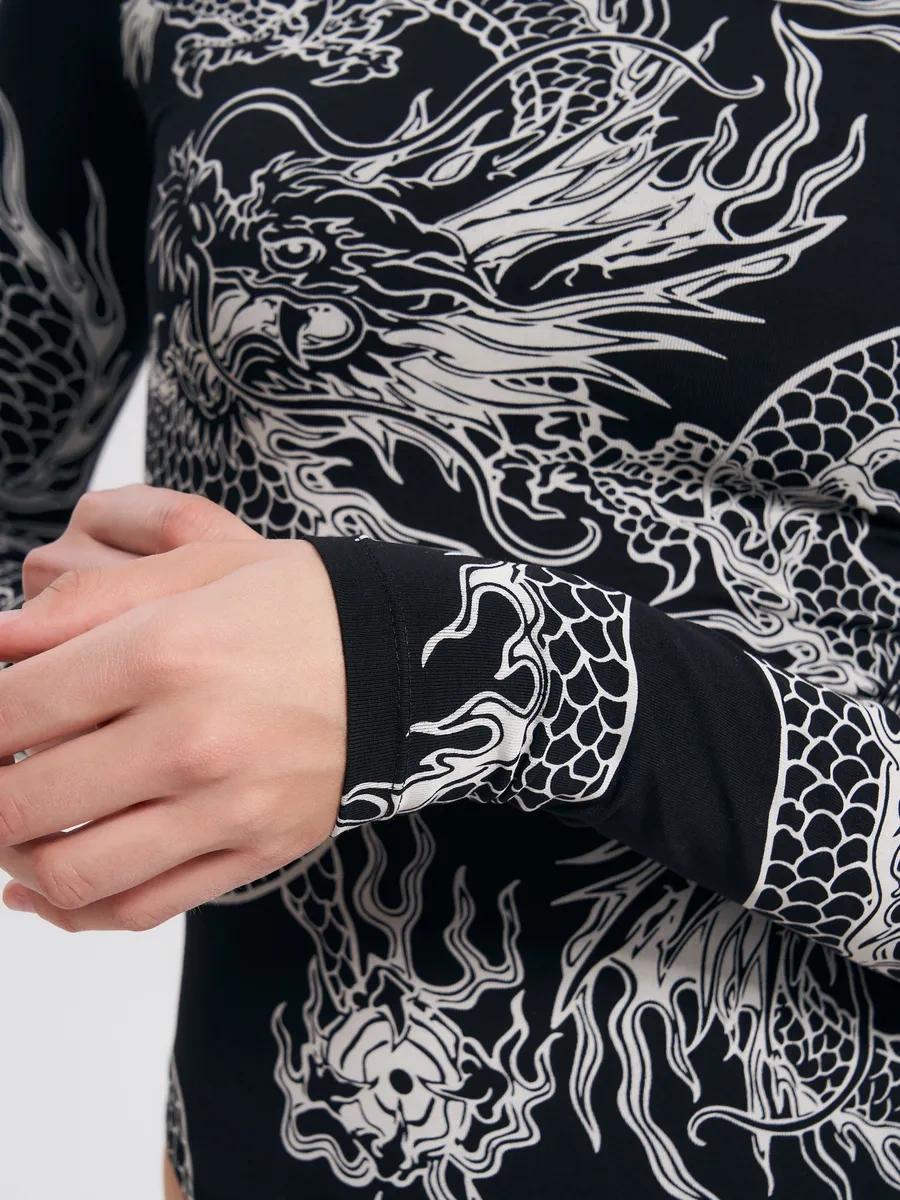 Tvoe Uçan Ejderha Baskılı Uzun Kollu Body 175917878 Siyah