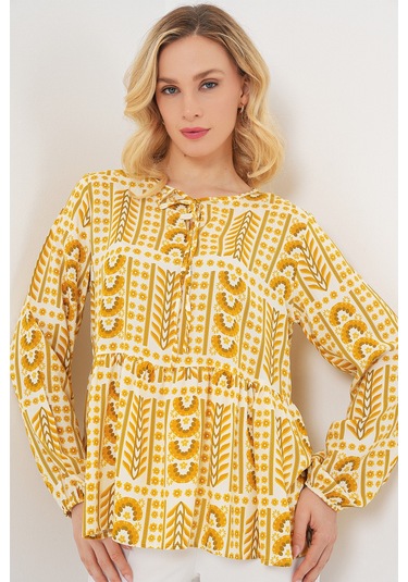 Kadın Desenli Uzun Kol Bluz 970 - Sarı Sari